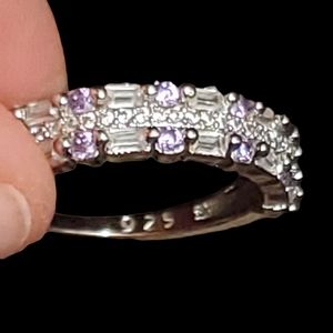 Sterling silver 925 Bling wedding band with purple amethyst and diamonds